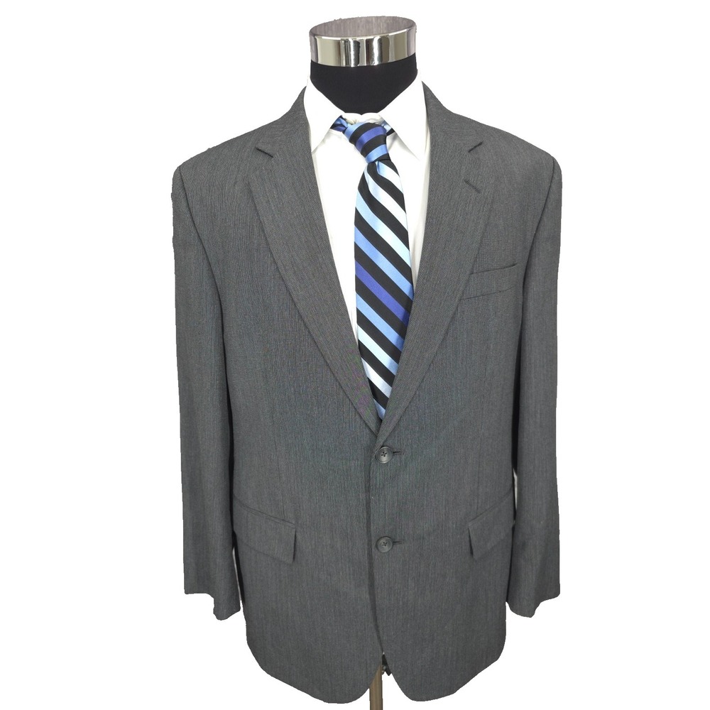 Stafford Essentials Blazer Jacket Mens 42 R Gray Sports Coat 2 Buttons‎ Business